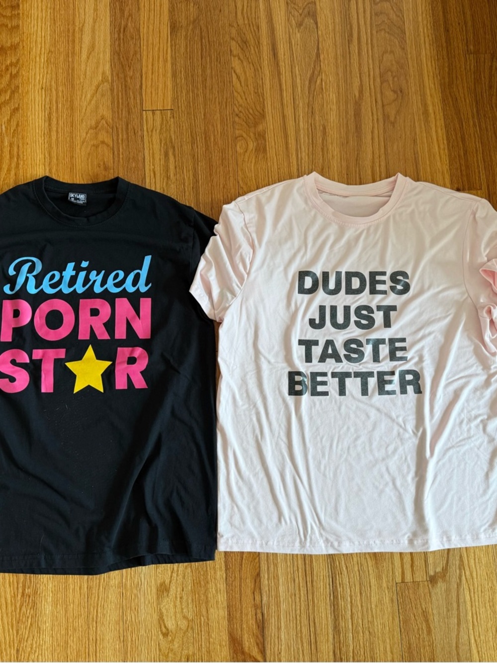 Two Tees…Black Tee is Size M, Light Pink is L - universal sizing